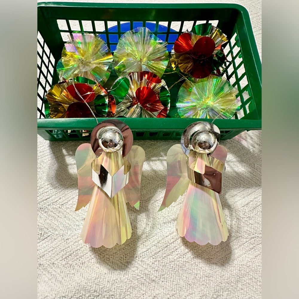 Shimmering Vintage Foil Angel & Foil Pom Pom Holiday Ornaments